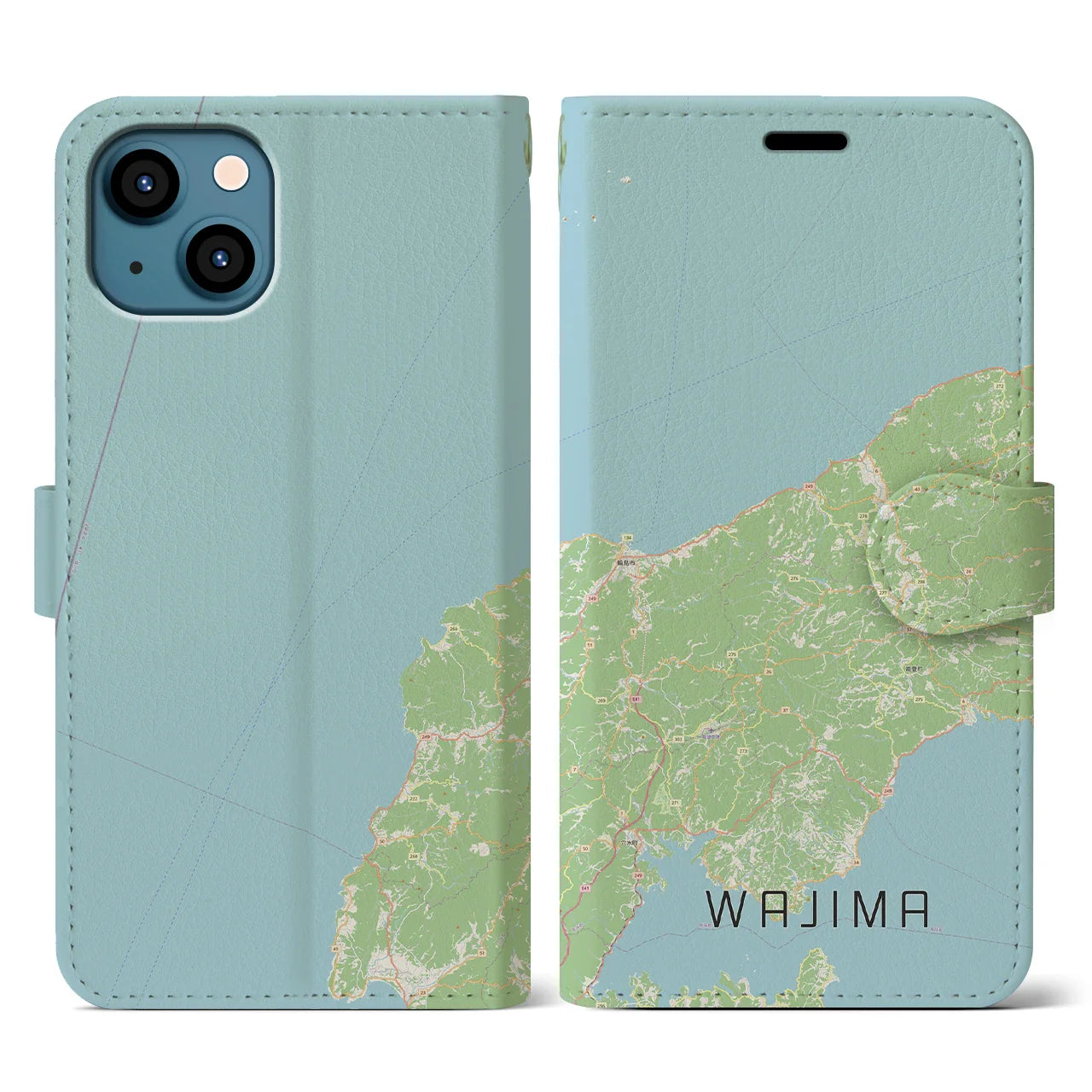 【輪島(石川県)】地図柄iPhoneケース(手帳タイプ)ナチュラル・iPhone 13 用