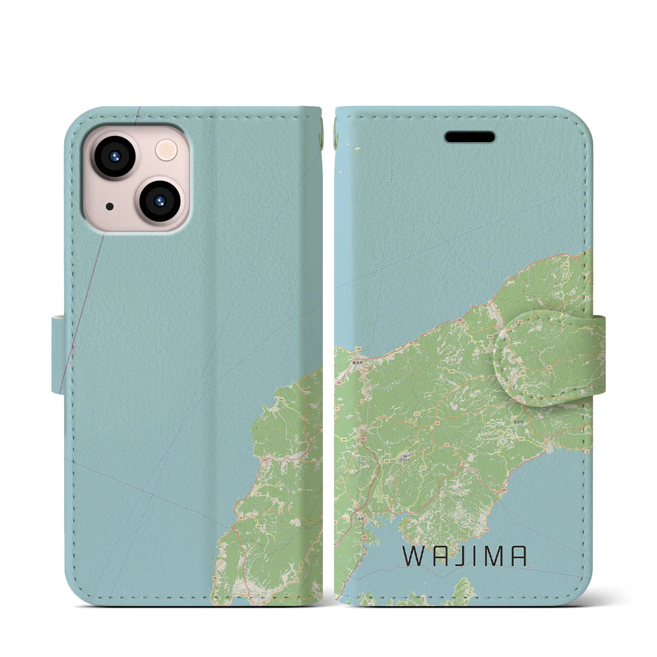 【輪島(石川県)】地図柄iPhoneケース(手帳タイプ)ナチュラル・iPhone 13 mini 用