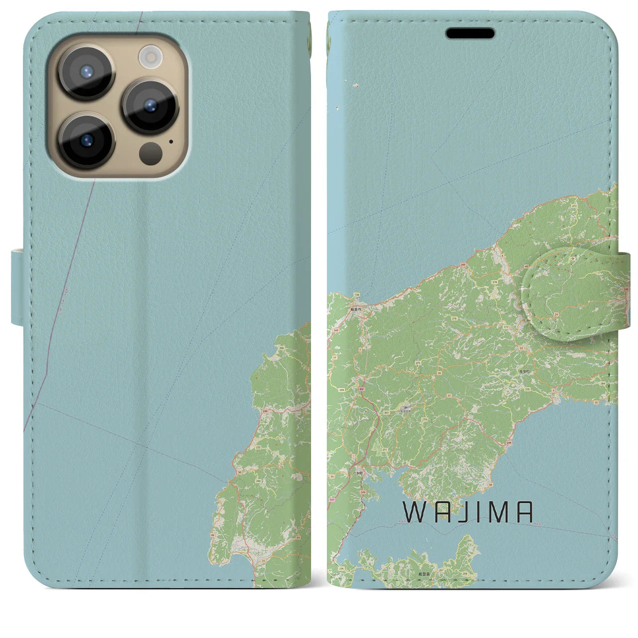 【輪島(石川県)】地図柄iPhoneケース(手帳タイプ)ナチュラル・iPhone 14 Pro Max 用