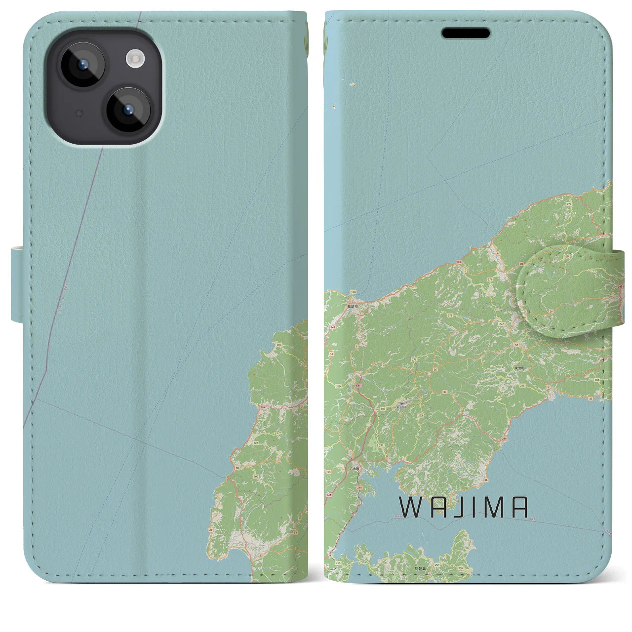 【輪島(石川県)】地図柄iPhoneケース(手帳タイプ)ナチュラル・iPhone 14 Plus 用