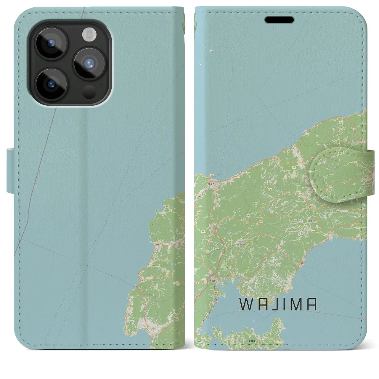 【輪島(石川県)】地図柄iPhoneケース(手帳タイプ)ナチュラル・iPhone 15 Pro Max 用