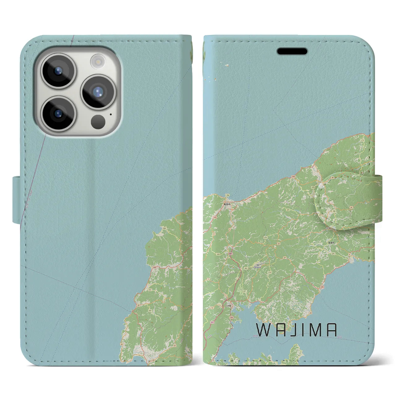 【輪島(石川県)】地図柄iPhoneケース(手帳タイプ)ナチュラル・iPhone 15 Pro 用