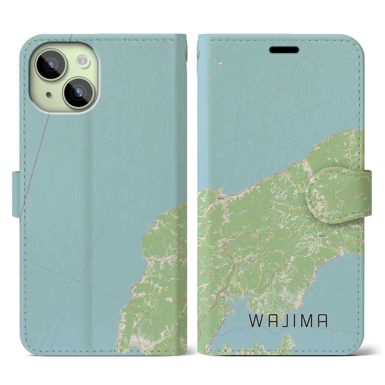 【輪島(石川県)】地図柄iPhoneケース(手帳タイプ)ナチュラル・iPhone 15 用