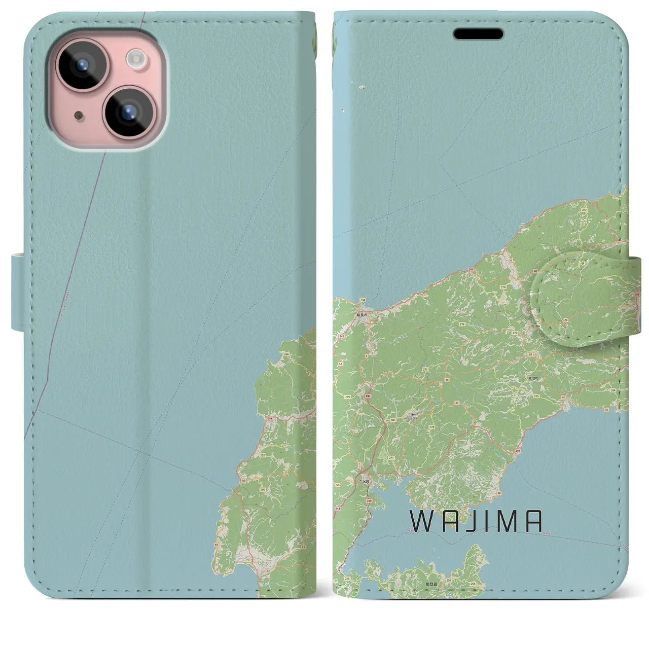 【輪島(石川県)】地図柄iPhoneケース(手帳タイプ)ナチュラル・iPhone 15 Plus 用