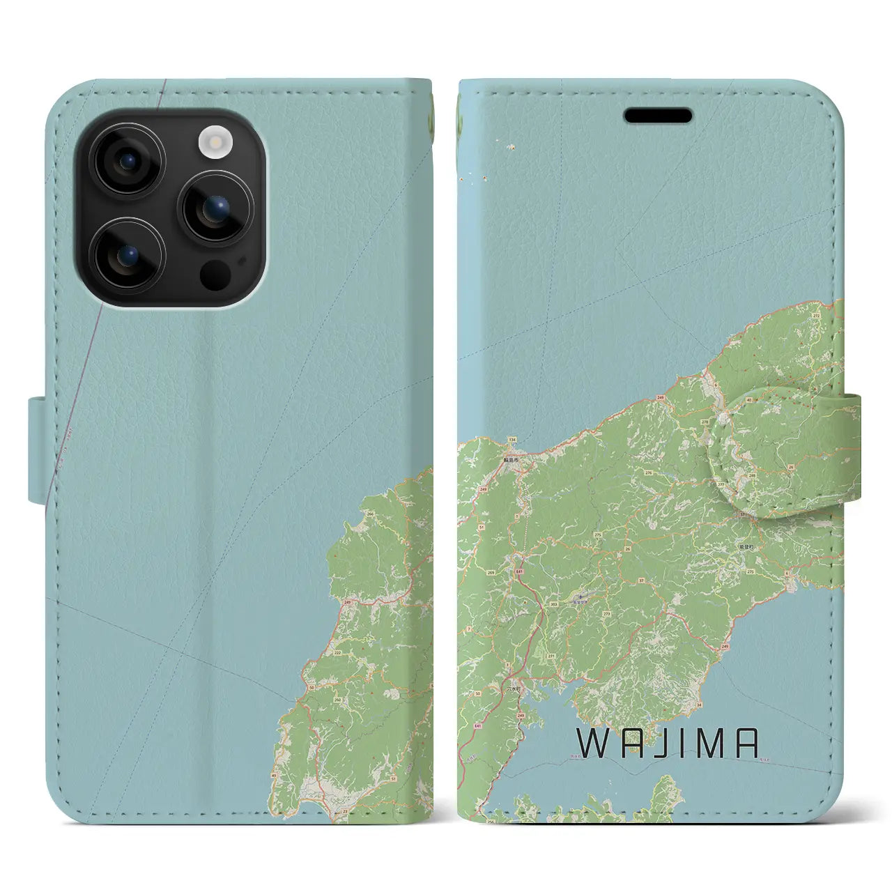 【輪島(石川県)】地図柄iPhoneケース(手帳タイプ)ナチュラル・iPhone 16 用