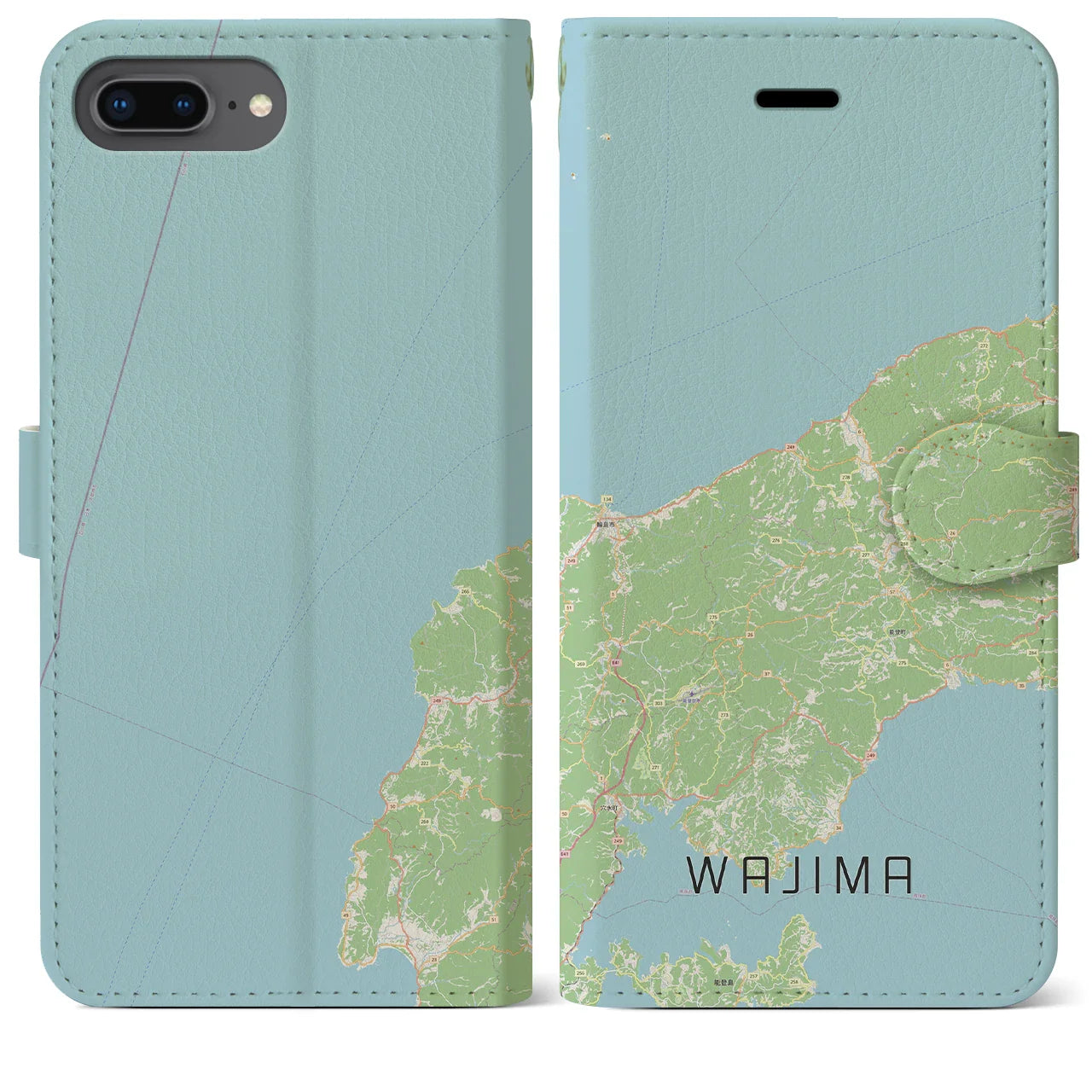 【輪島(石川県)】地図柄iPhoneケース(手帳タイプ)ナチュラル・iPhone 8Plus /7Plus / 6sPlus / 6Plus 用