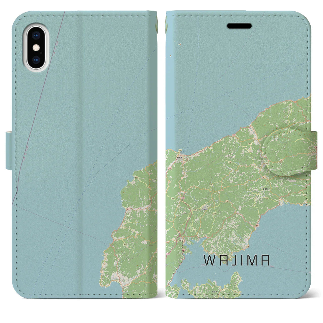 【輪島(石川県)】地図柄iPhoneケース(手帳タイプ)ナチュラル・iPhone XS Max 用
