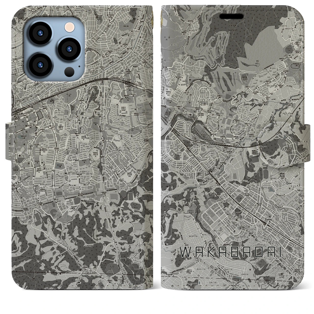 【若葉台(神奈川県)】地図柄iPhoneケース(手帳タイプ)