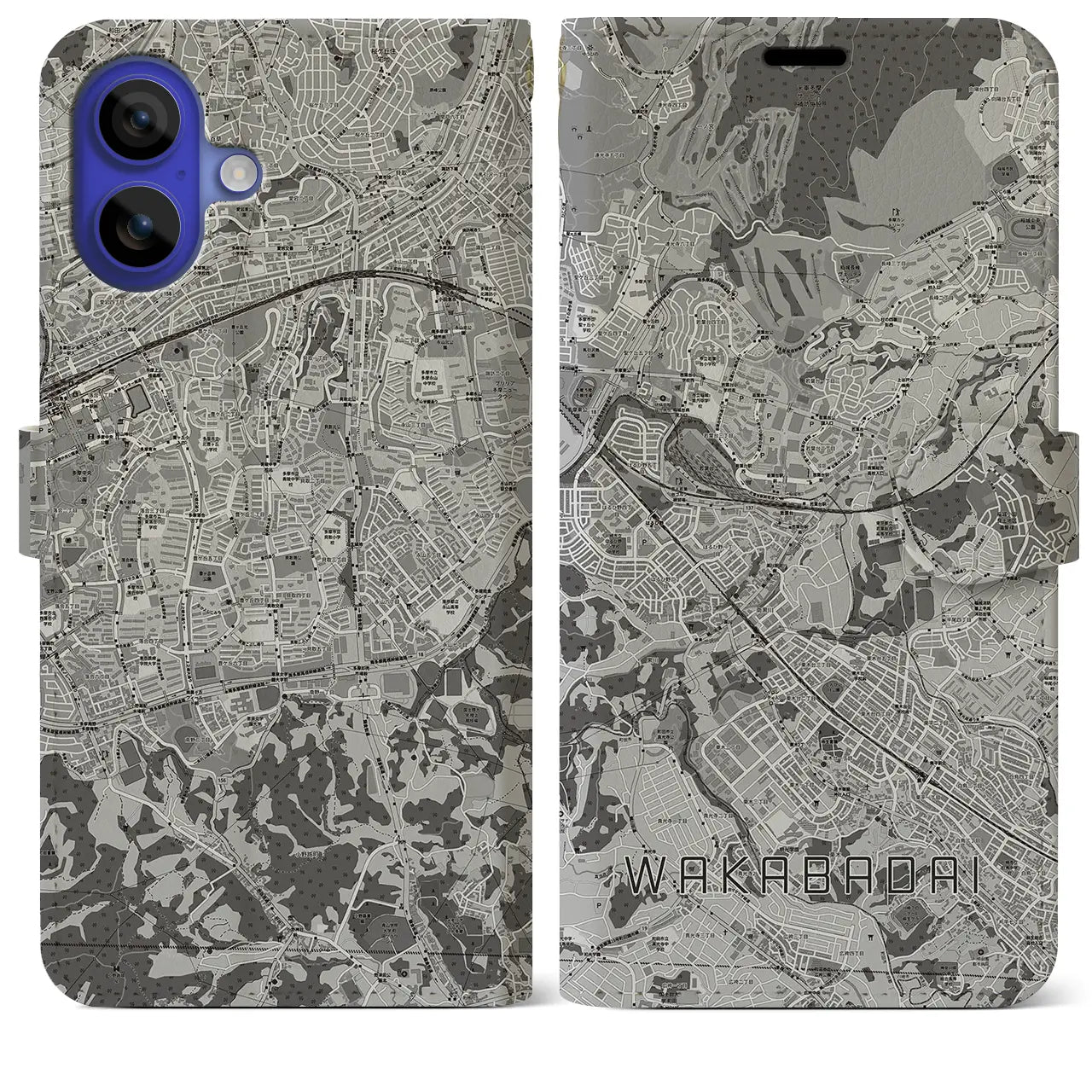 【若葉台(神奈川県)】地図柄iPhoneケース(手帳タイプ)