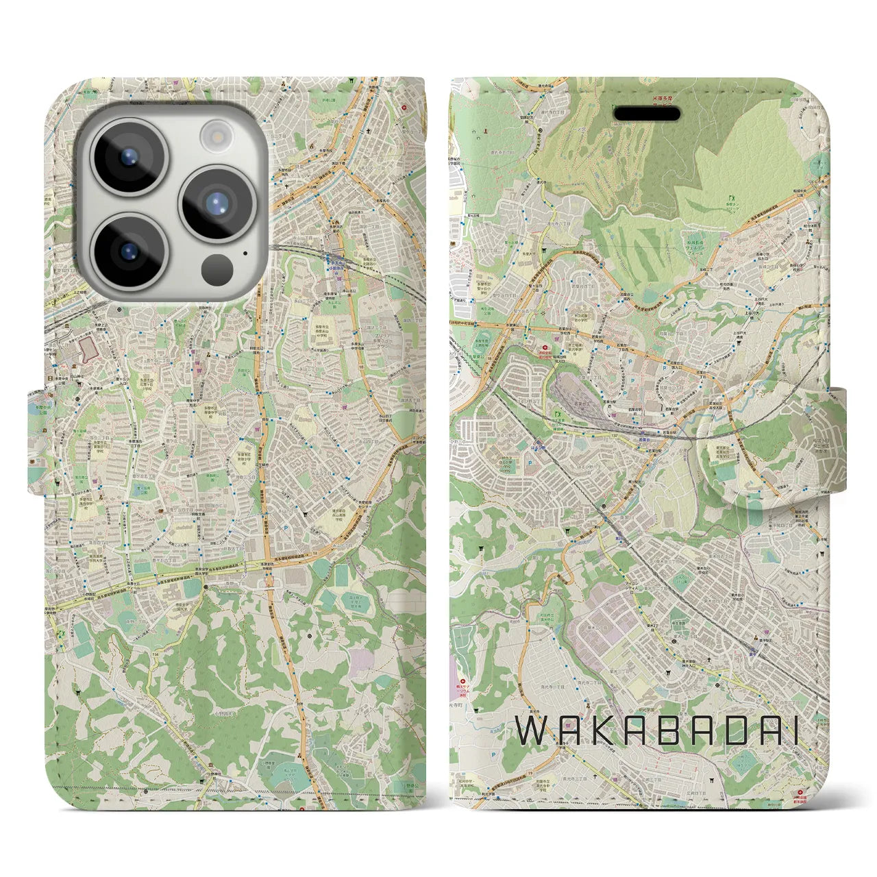 【若葉台(神奈川県)】地図柄iPhoneケース(手帳タイプ)