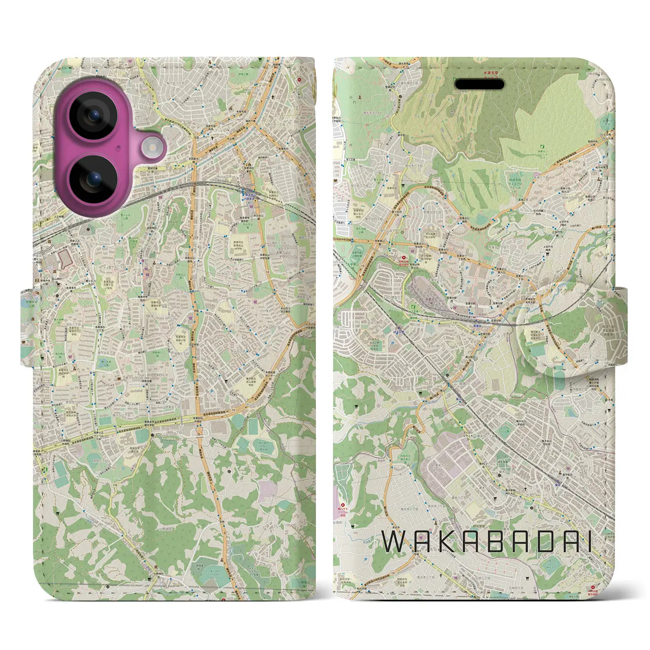 【若葉台(神奈川県)】地図柄iPhoneケース(手帳タイプ)ナチュラル・iPhone 16 Pro 用