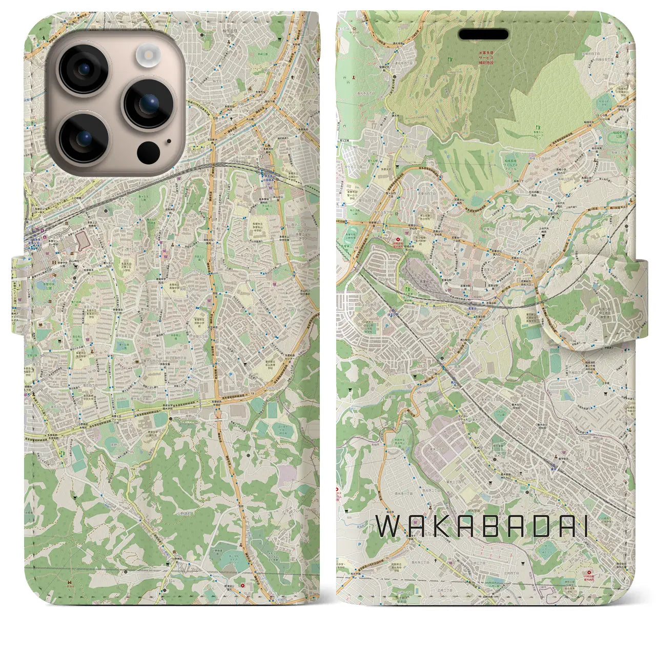 【若葉台(神奈川県)】地図柄iPhoneケース(手帳タイプ)ナチュラル・iPhone 16 Plus 用