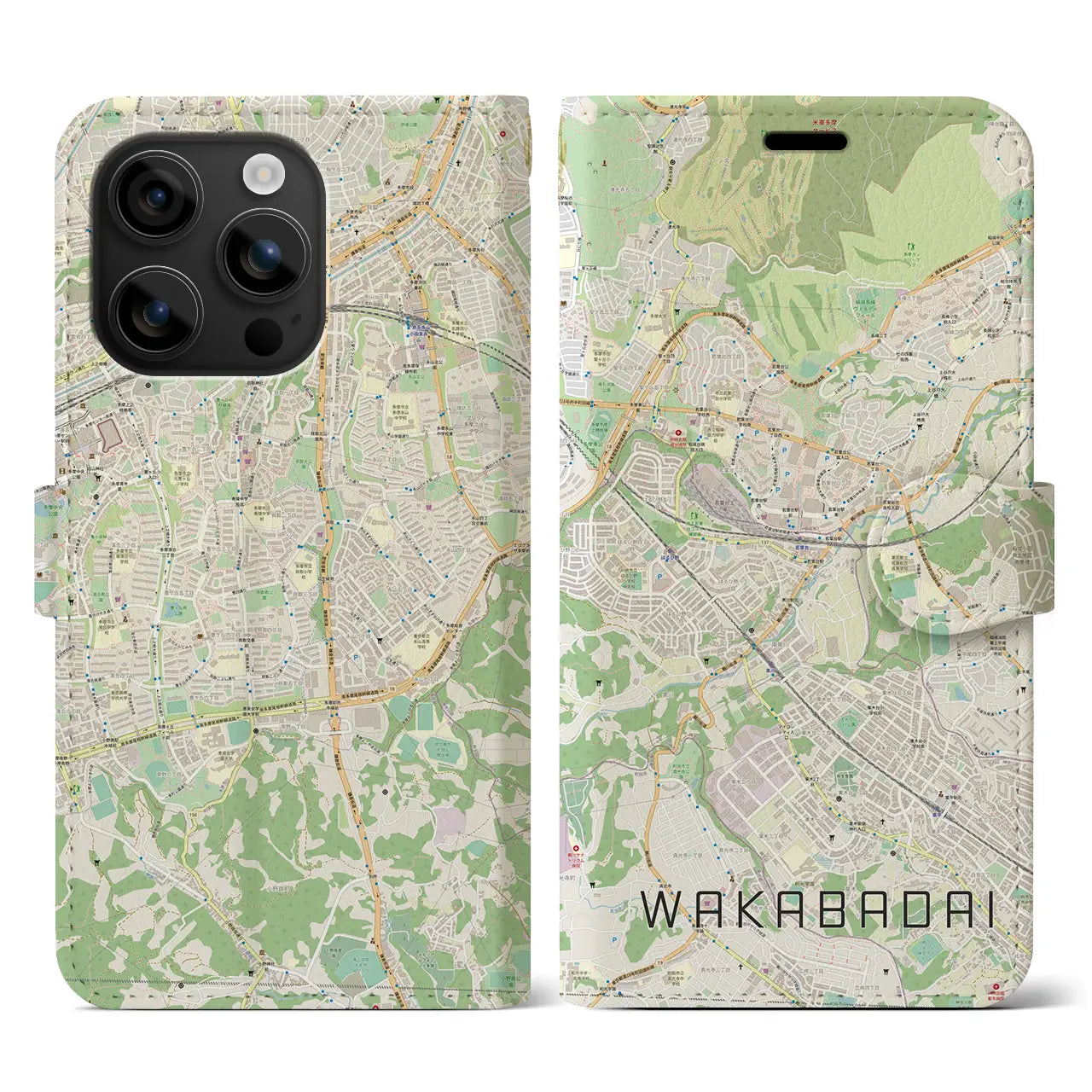 【若葉台(神奈川県)】地図柄iPhoneケース(手帳タイプ)ナチュラル・iPhone 16 用