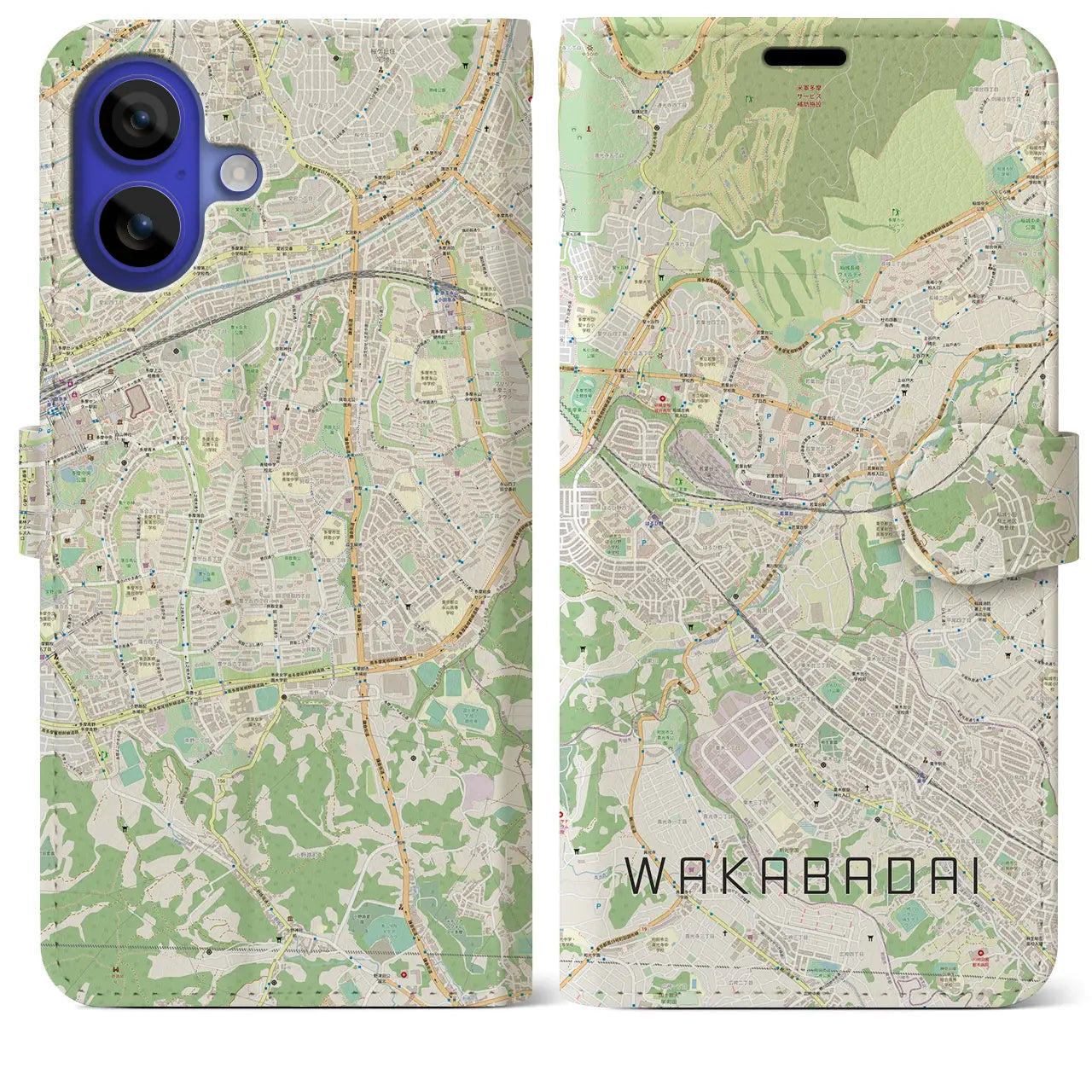 【若葉台(神奈川県)】地図柄iPhoneケース(手帳タイプ)ナチュラル・iPhone 16 Pro Max 用