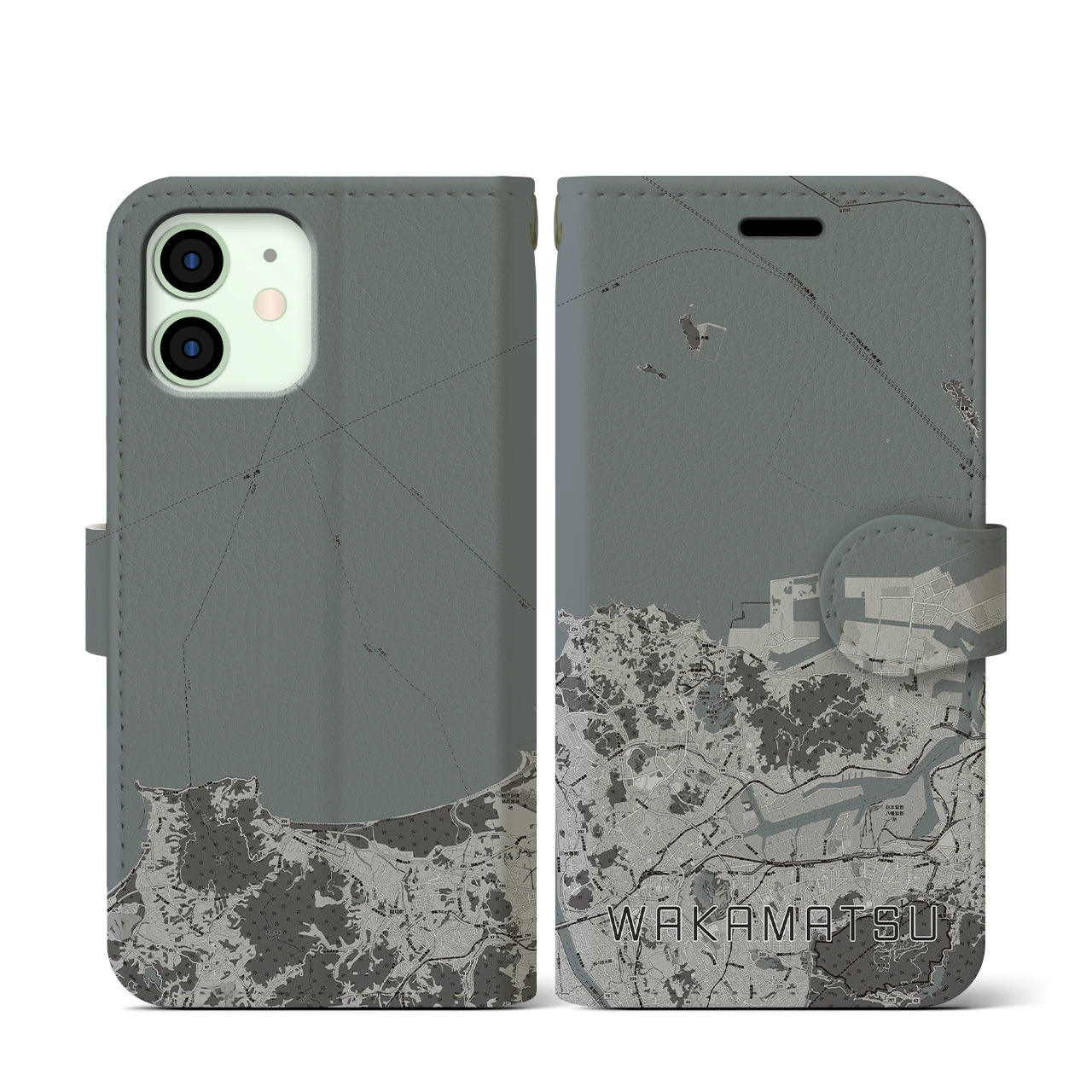 【若松(福岡県)】地図柄iPhoneケース(手帳タイプ)