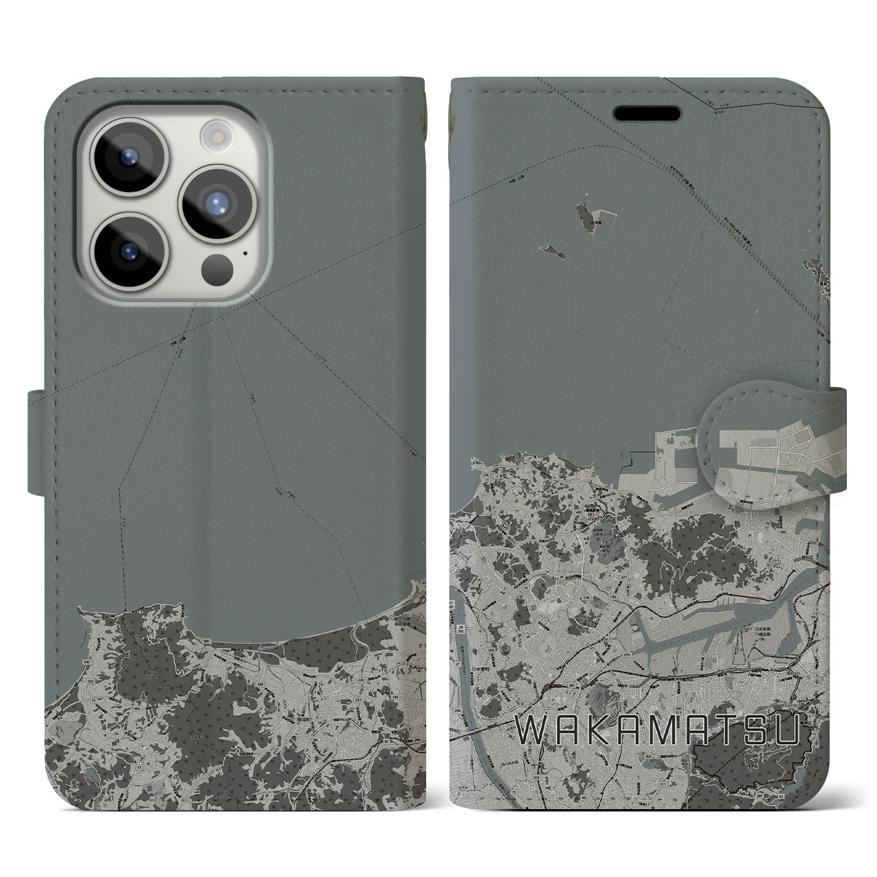 【若松(福岡県)】地図柄iPhoneケース(手帳タイプ)