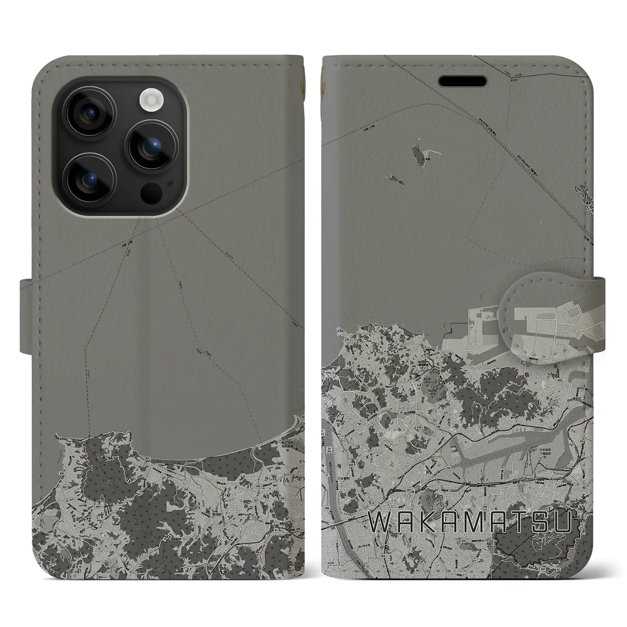 【若松(福岡県)】地図柄iPhoneケース(手帳タイプ)モノトーン・iPhone 16 用