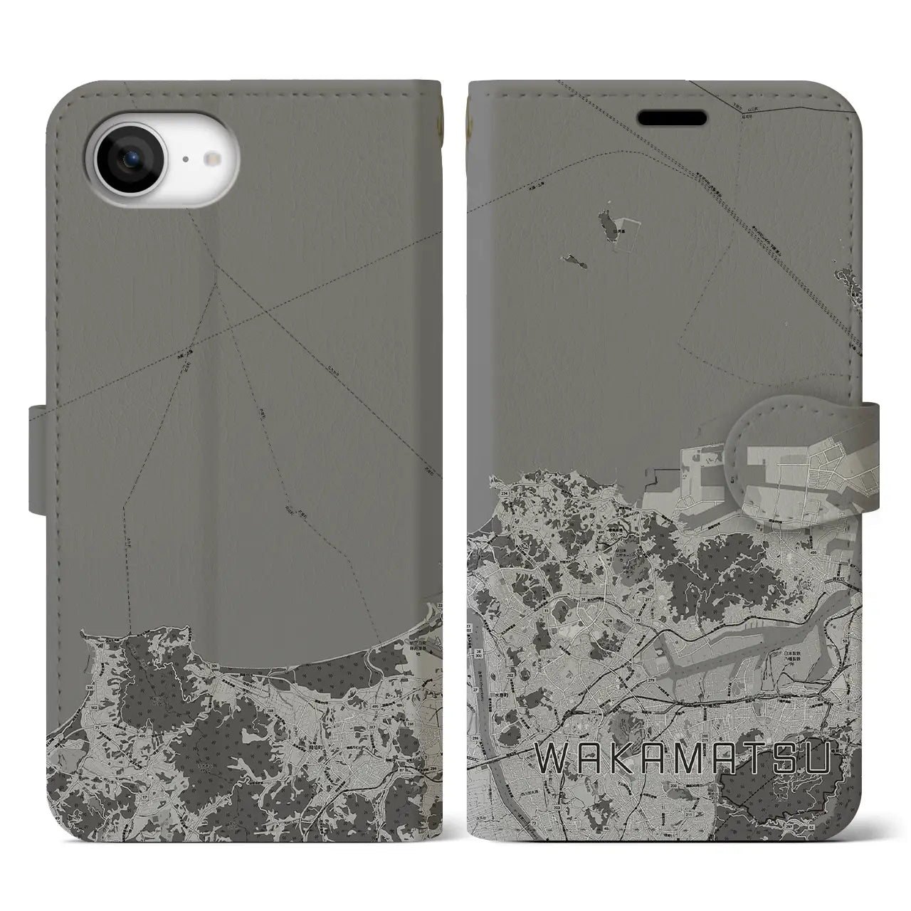 【若松(福岡県)】地図柄iPhoneケース(手帳タイプ)