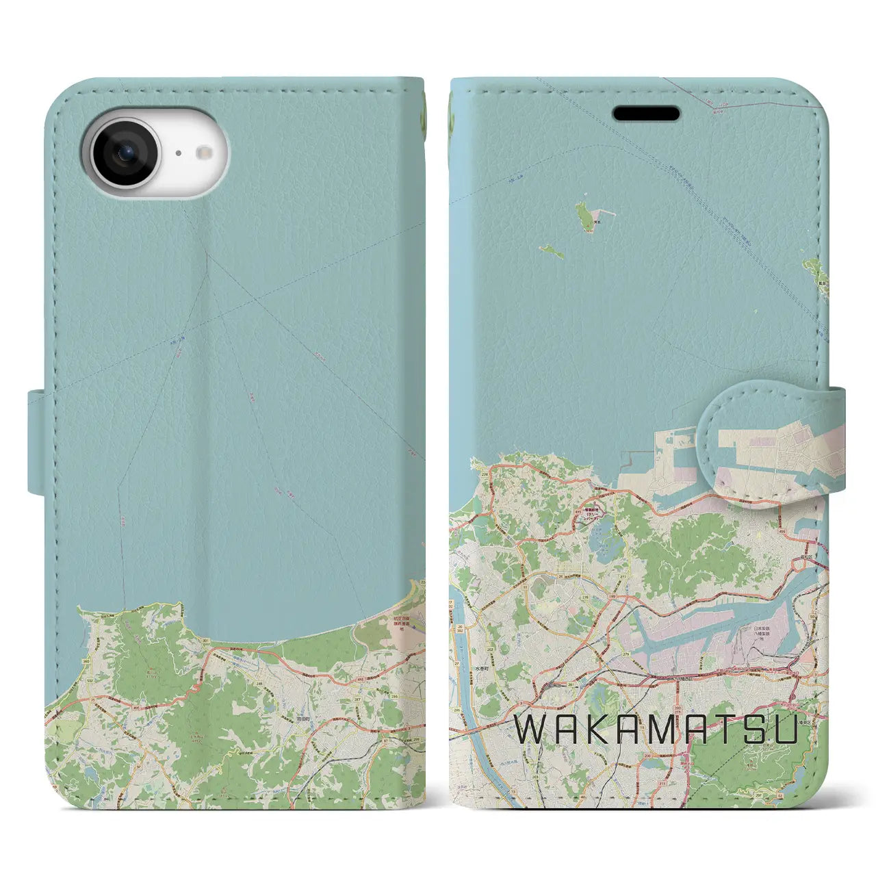 【若松(福岡県)】地図柄iPhoneケース(手帳タイプ)