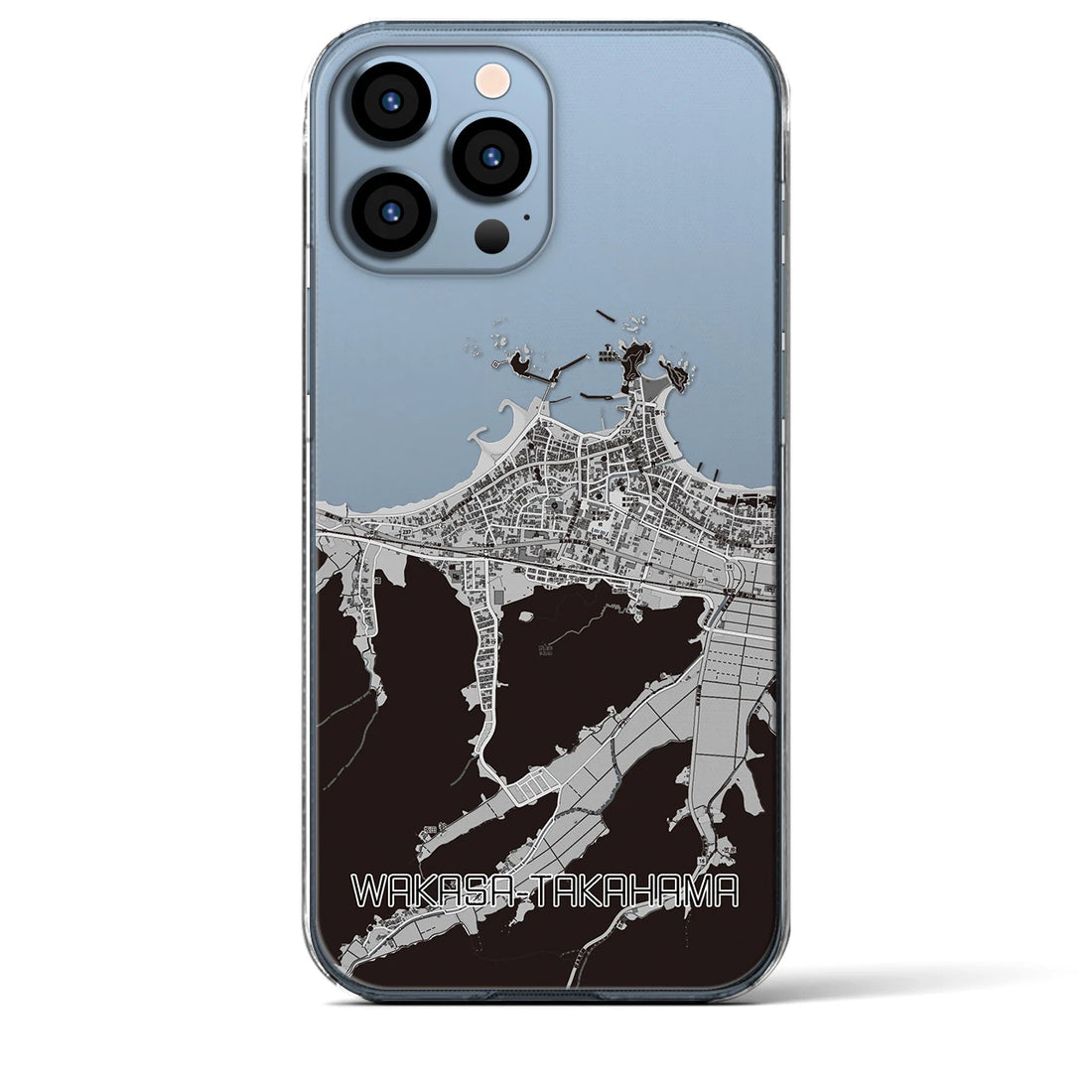 【若狭高浜(福井県)】地図柄iPhoneケース(クリアタイプ)モノトーン・iPhone 13 Pro Max 用