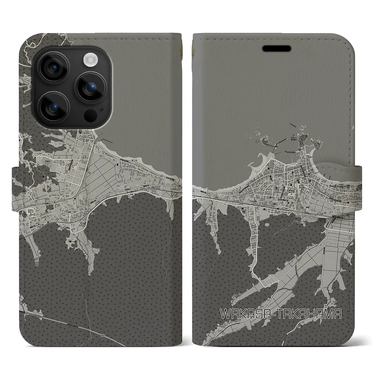 【若狭高浜(福井県)】地図柄iPhoneケース(手帳タイプ)モノトーン・iPhone 16 用