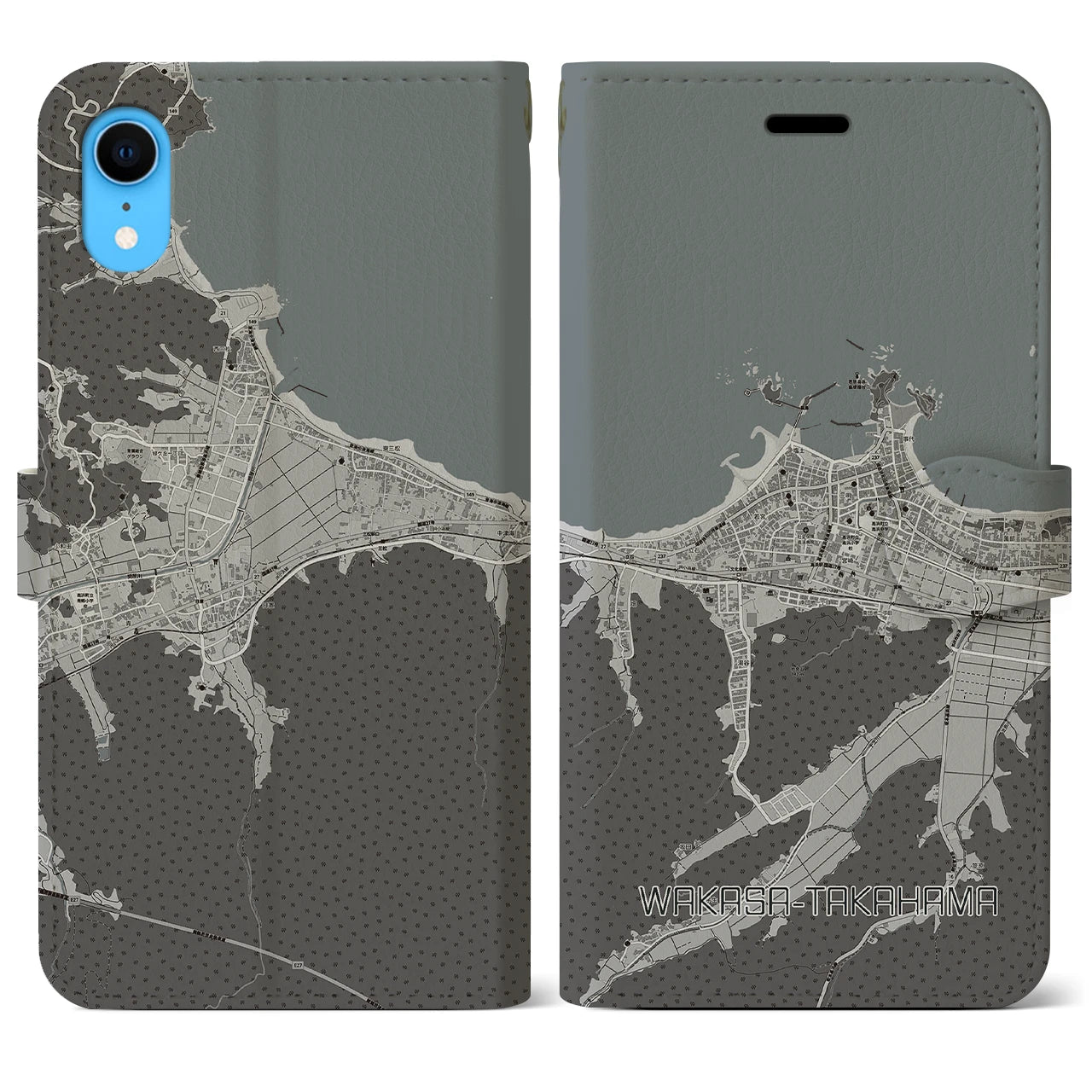 【若狭高浜(福井県)】地図柄iPhoneケース(手帳タイプ)モノトーン・iPhone XR 用
