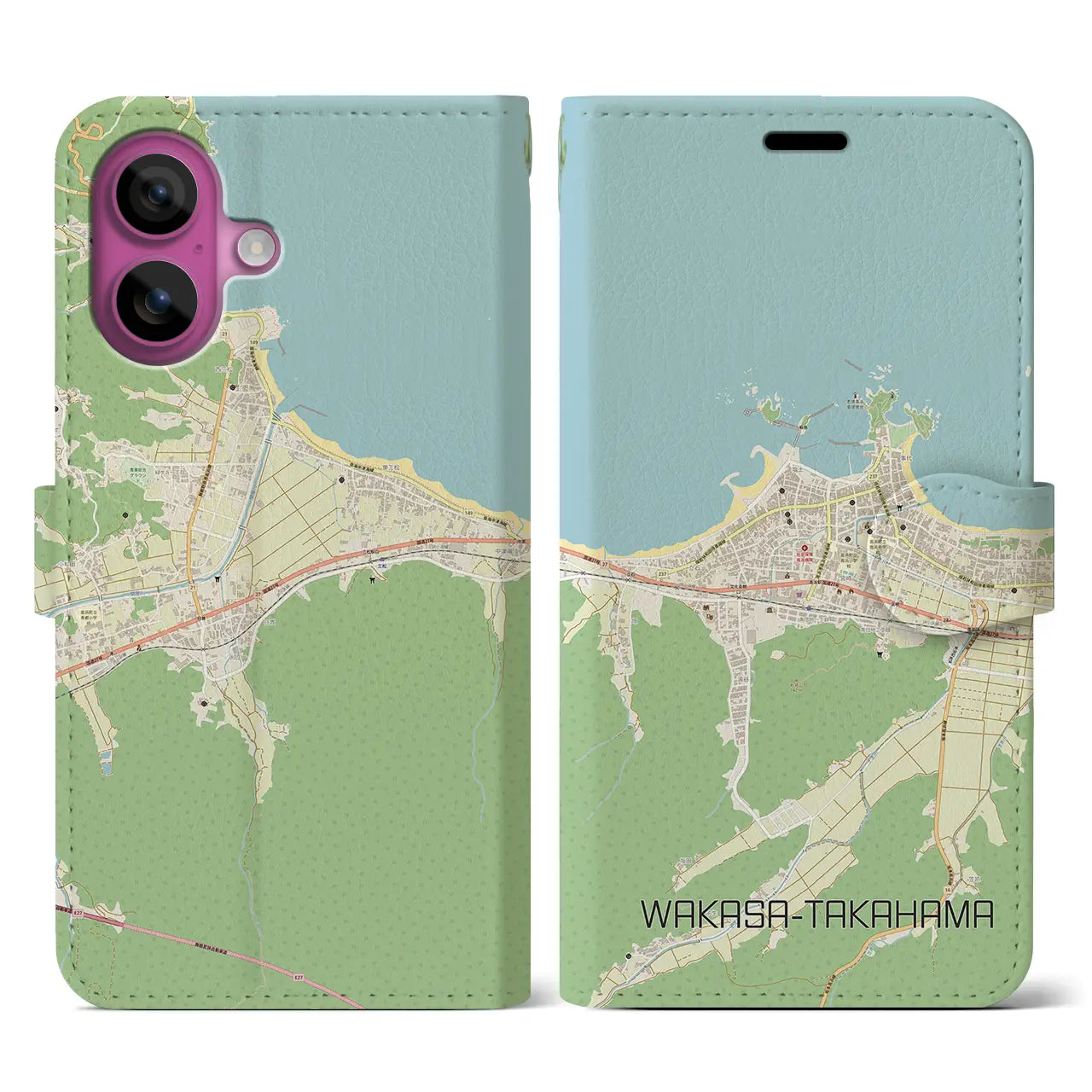【若狭高浜(福井県)】地図柄iPhoneケース(手帳タイプ)ナチュラル・iPhone 16 Pro 用