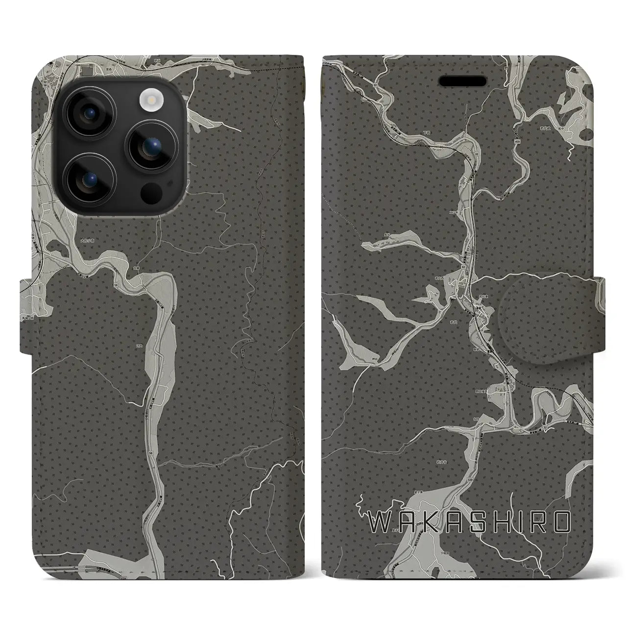 【若代(岡山県)】地図柄iPhoneケース(手帳タイプ)モノトーン・iPhone 16 用