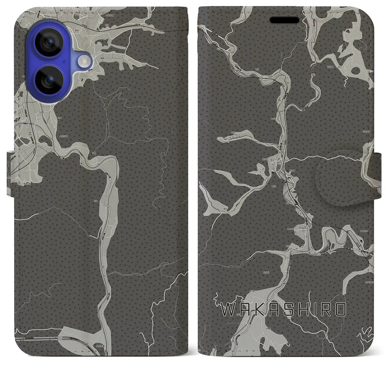 【若代(岡山県)】地図柄iPhoneケース(手帳タイプ)モノトーン・iPhone 16 Pro Max 用