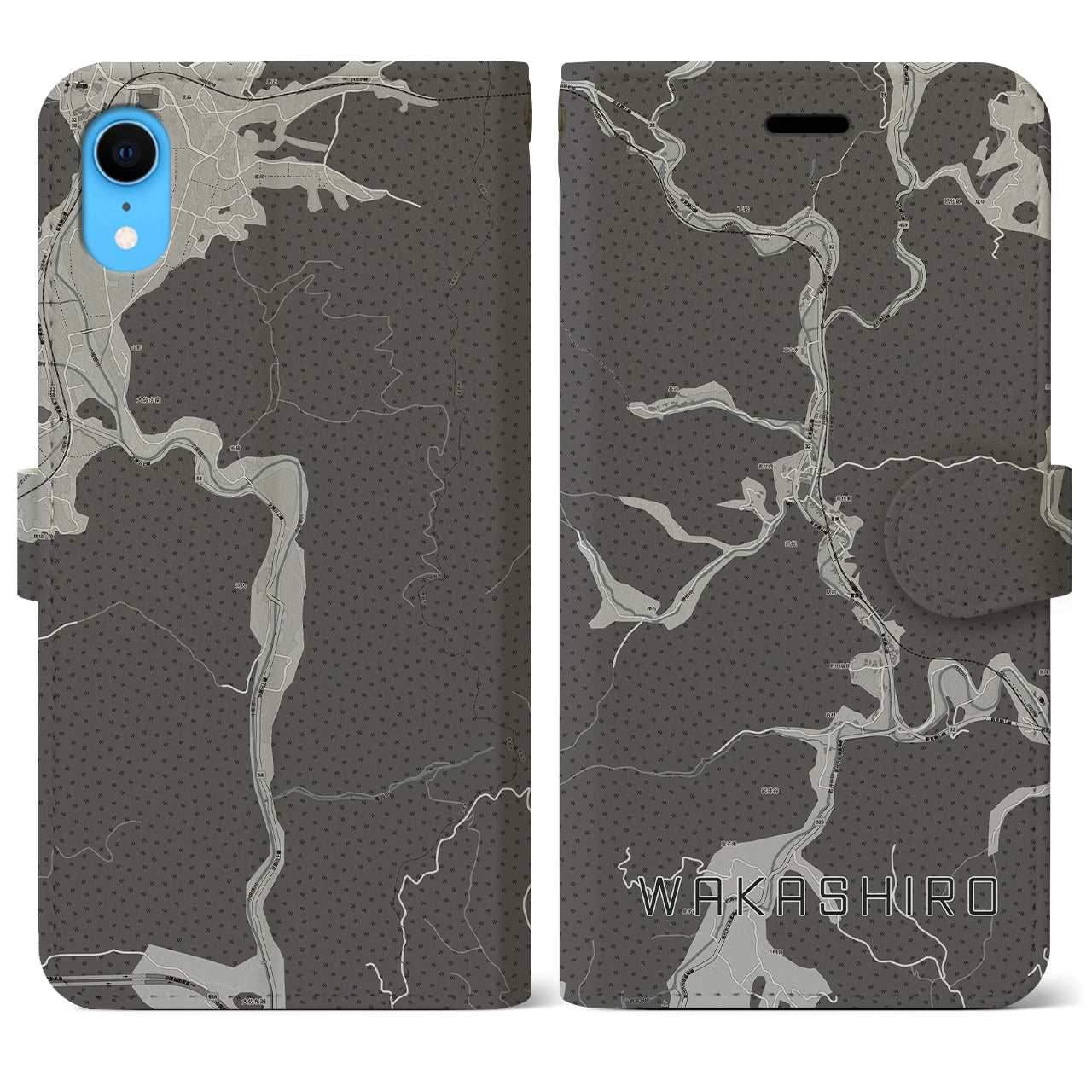 【若代(岡山県)】地図柄iPhoneケース(手帳タイプ)モノトーン・iPhone XR 用