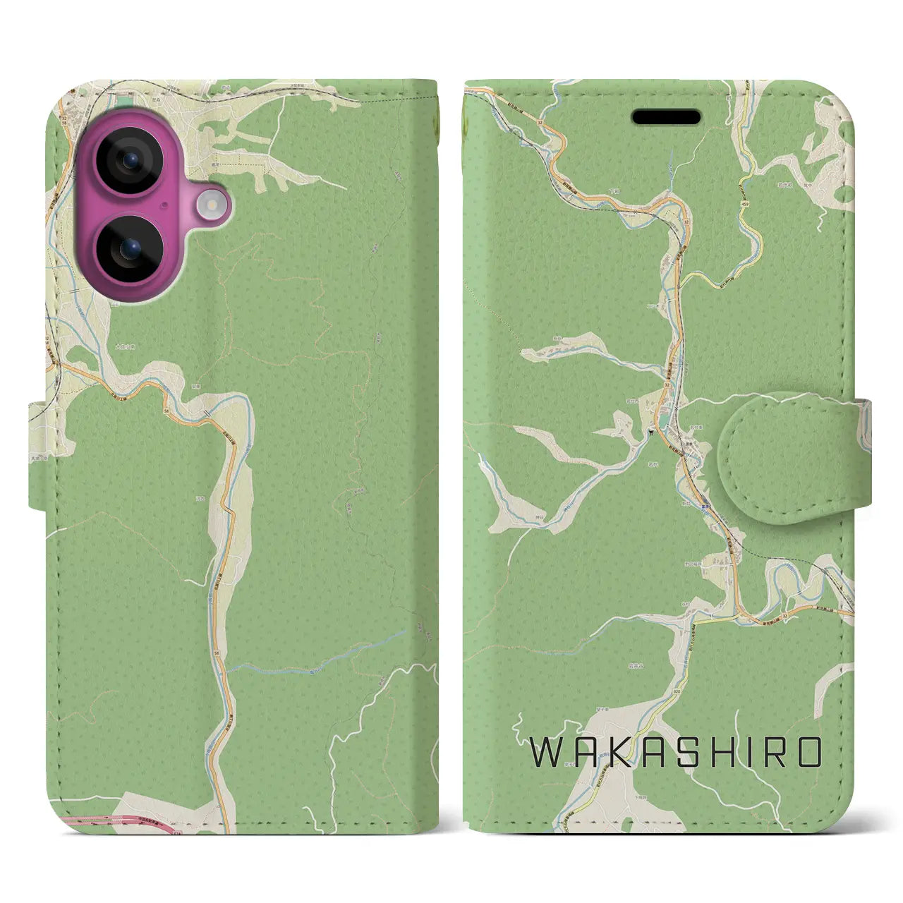 【若代(岡山県)】地図柄iPhoneケース(手帳タイプ)ナチュラル・iPhone 16 Pro 用