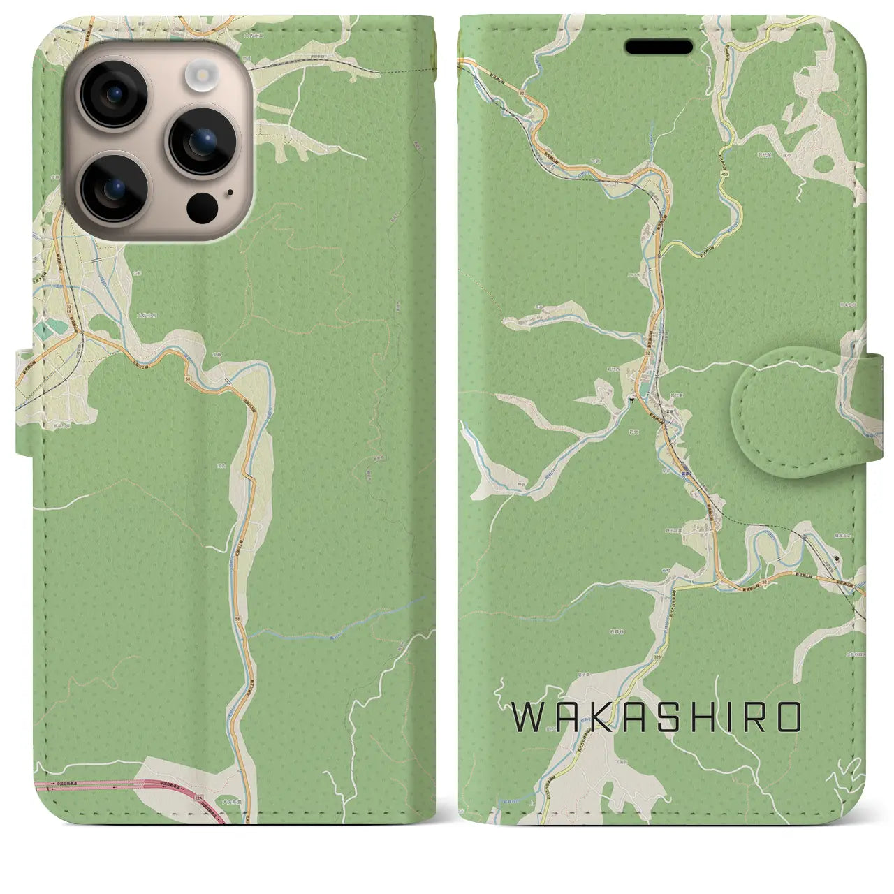 【若代(岡山県)】地図柄iPhoneケース(手帳タイプ)ナチュラル・iPhone 16 Plus 用
