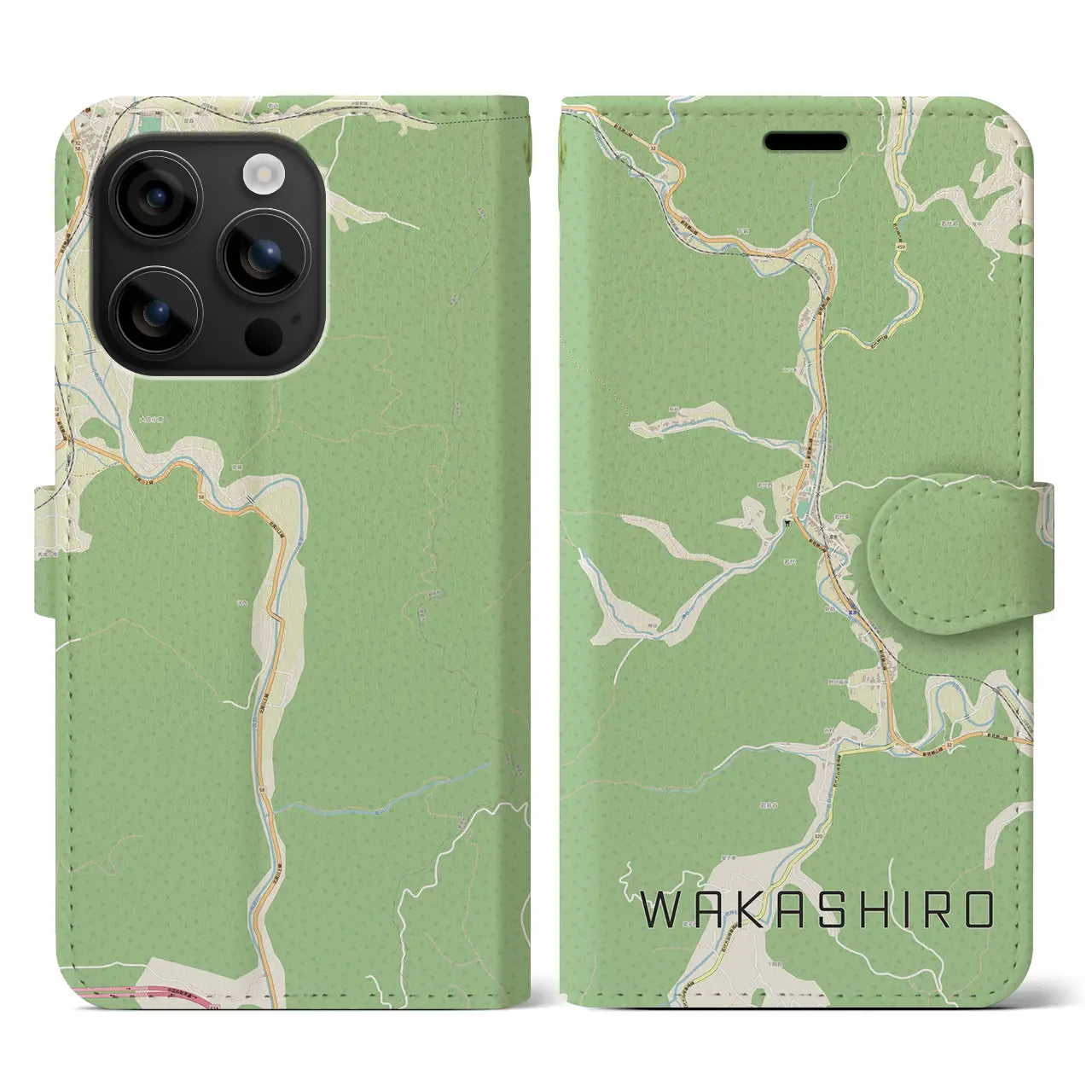 【若代(岡山県)】地図柄iPhoneケース(手帳タイプ)ナチュラル・iPhone 16 用