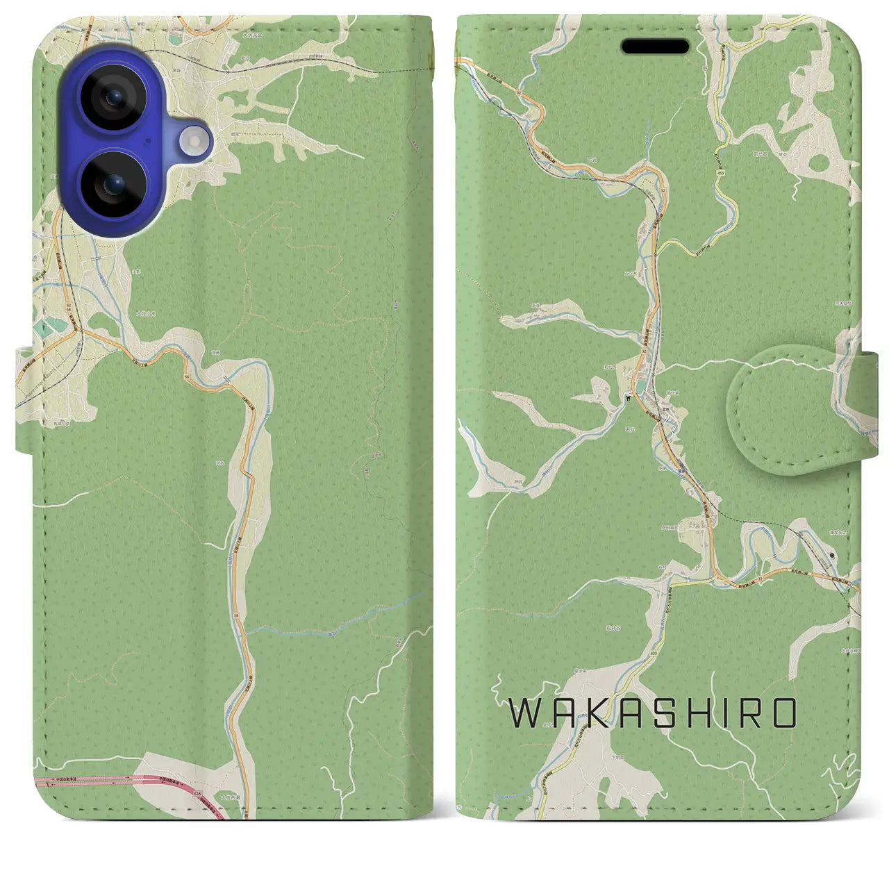 【若代(岡山県)】地図柄iPhoneケース(手帳タイプ)