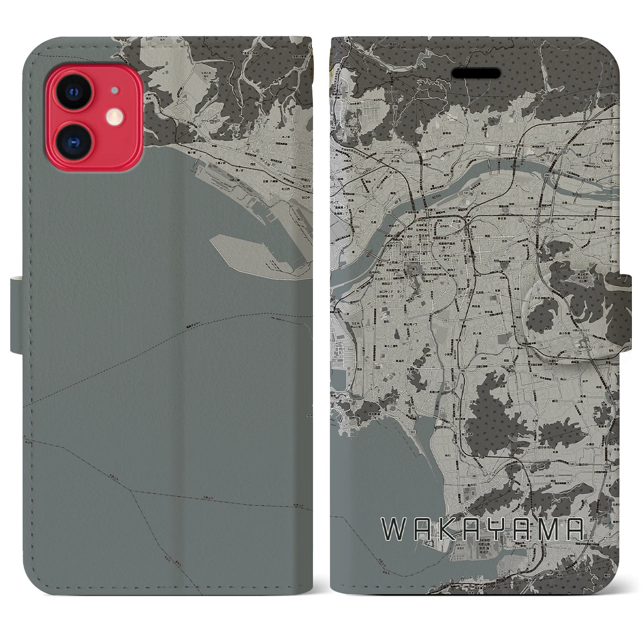 【和歌山(和歌山県)】地図柄iPhoneケース(手帳タイプ)モノトーン・iPhone 11 用