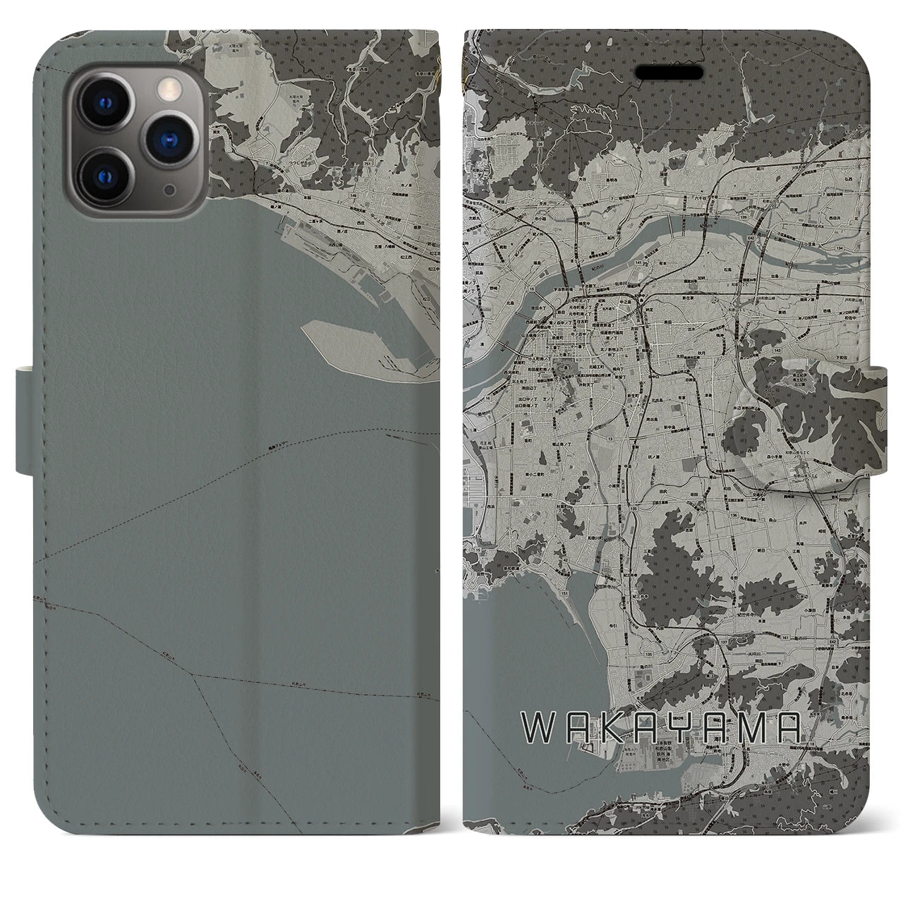 【和歌山(和歌山県)】地図柄iPhoneケース(手帳タイプ)モノトーン・iPhone 11 Pro Max 用