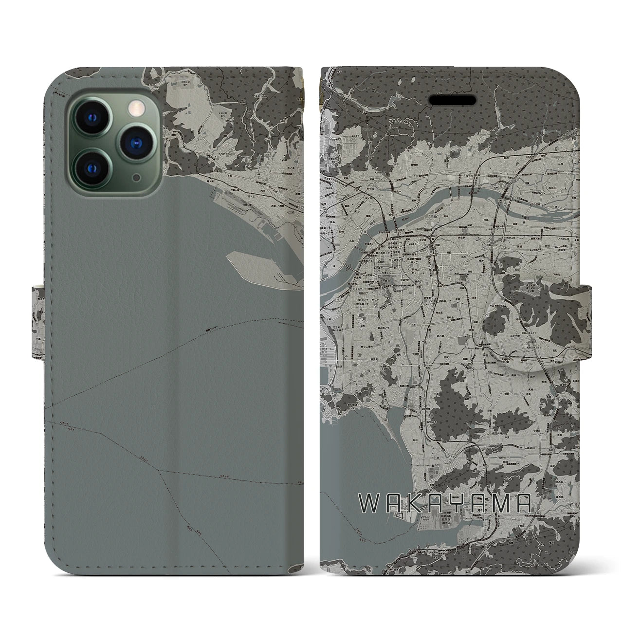 【和歌山(和歌山県)】地図柄iPhoneケース(手帳タイプ)モノトーン・iPhone 11 Pro 用