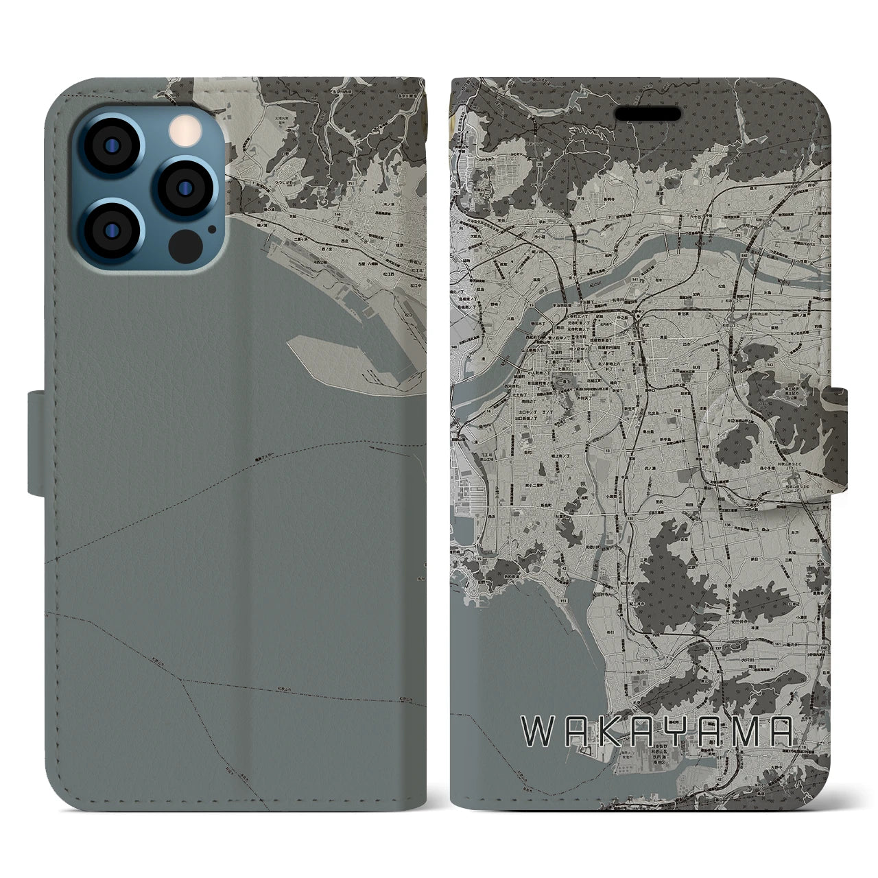 【和歌山(和歌山県)】地図柄iPhoneケース(手帳タイプ)モノトーン・iPhone 12 / 12 Pro 用