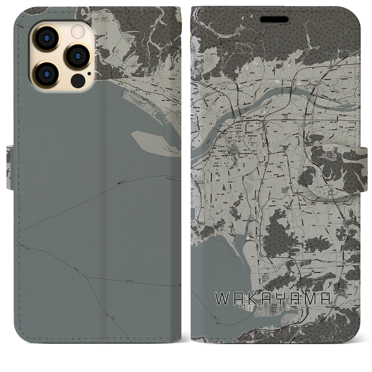 【和歌山(和歌山県)】地図柄iPhoneケース(手帳タイプ)モノトーン・iPhone 12 Pro Max 用