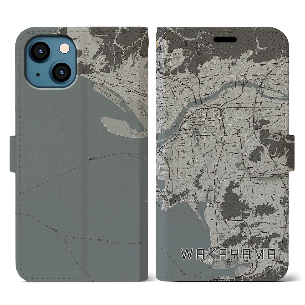 【和歌山(和歌山県)】地図柄iPhoneケース(手帳タイプ)モノトーン・iPhone 13 用
