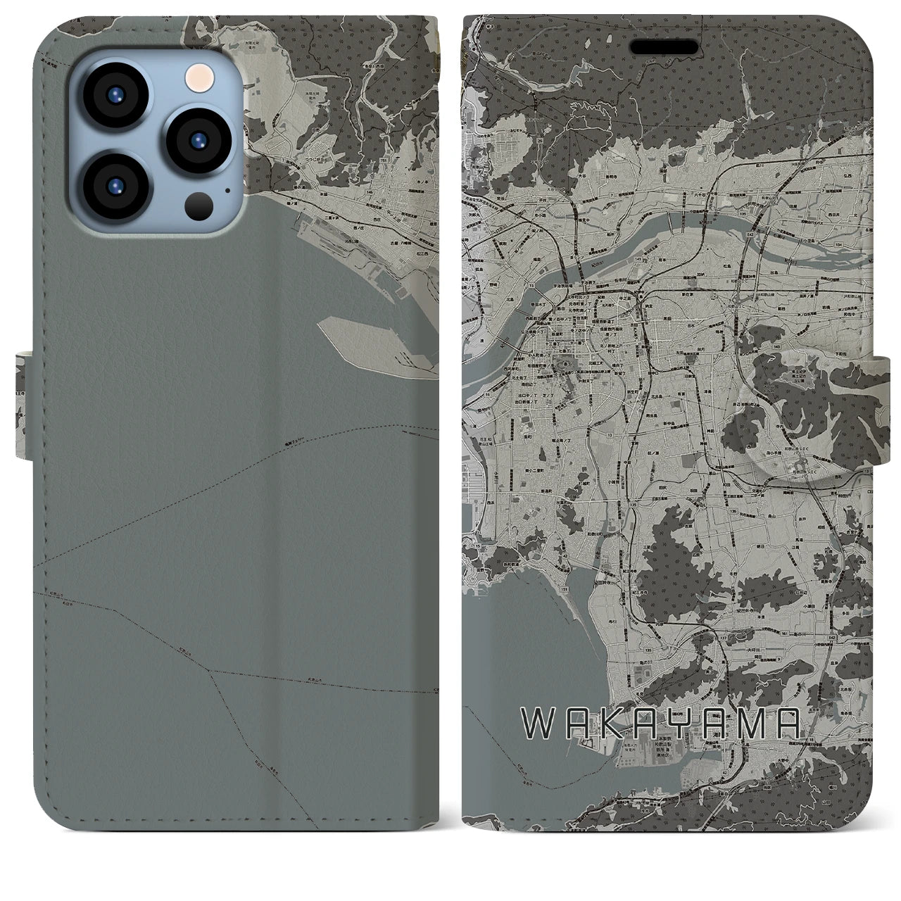 【和歌山(和歌山県)】地図柄iPhoneケース(手帳タイプ)モノトーン・iPhone 13 Pro Max 用