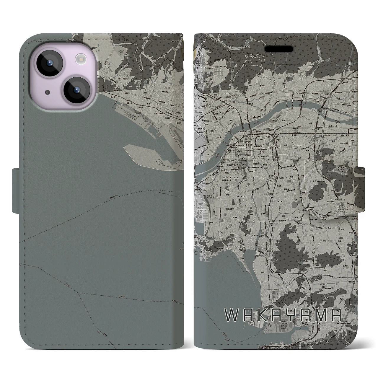 【和歌山(和歌山県)】地図柄iPhoneケース(手帳タイプ)モノトーン・iPhone 14 用