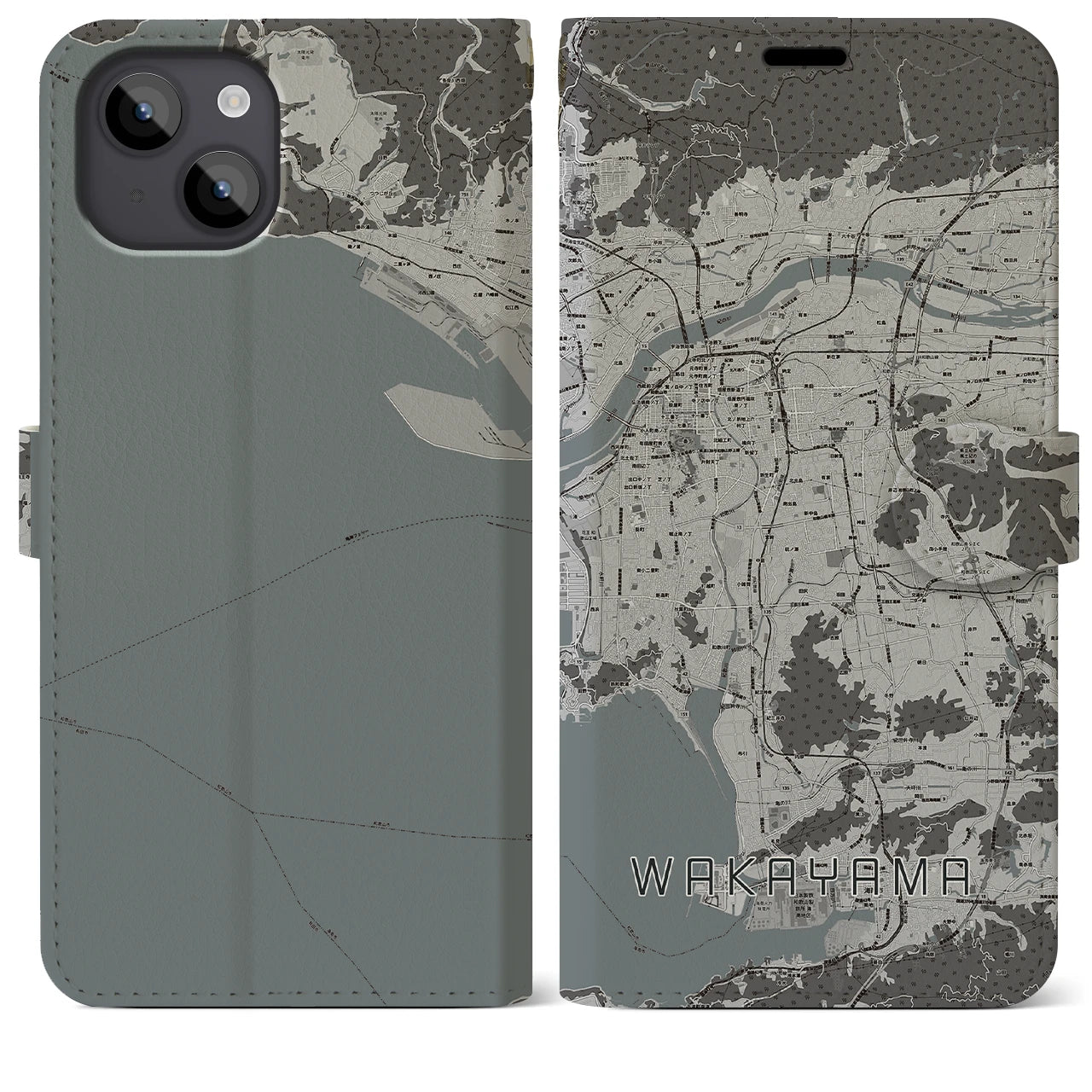 【和歌山(和歌山県)】地図柄iPhoneケース(手帳タイプ)モノトーン・iPhone 14 Plus 用