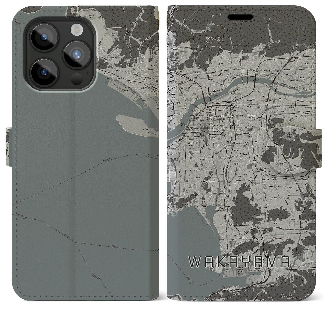 【和歌山(和歌山県)】地図柄iPhoneケース(手帳タイプ)モノトーン・iPhone 15 Pro Max 用