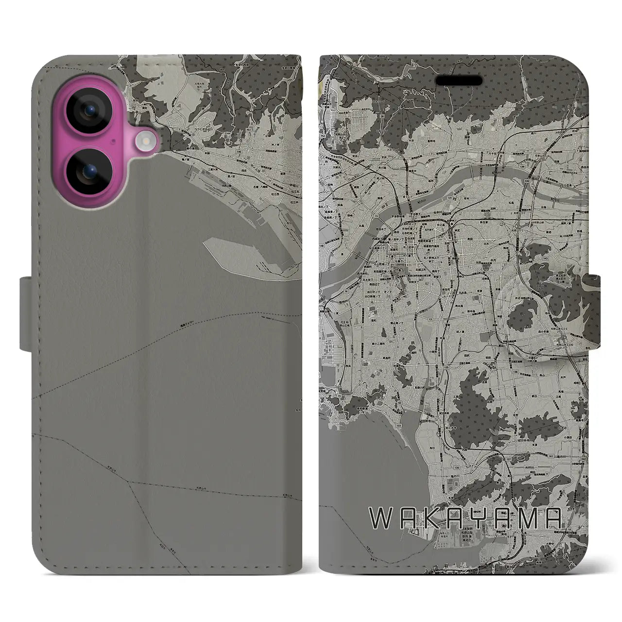 【和歌山(和歌山県)】地図柄iPhoneケース(手帳タイプ)モノトーン・iPhone 16 Pro 用