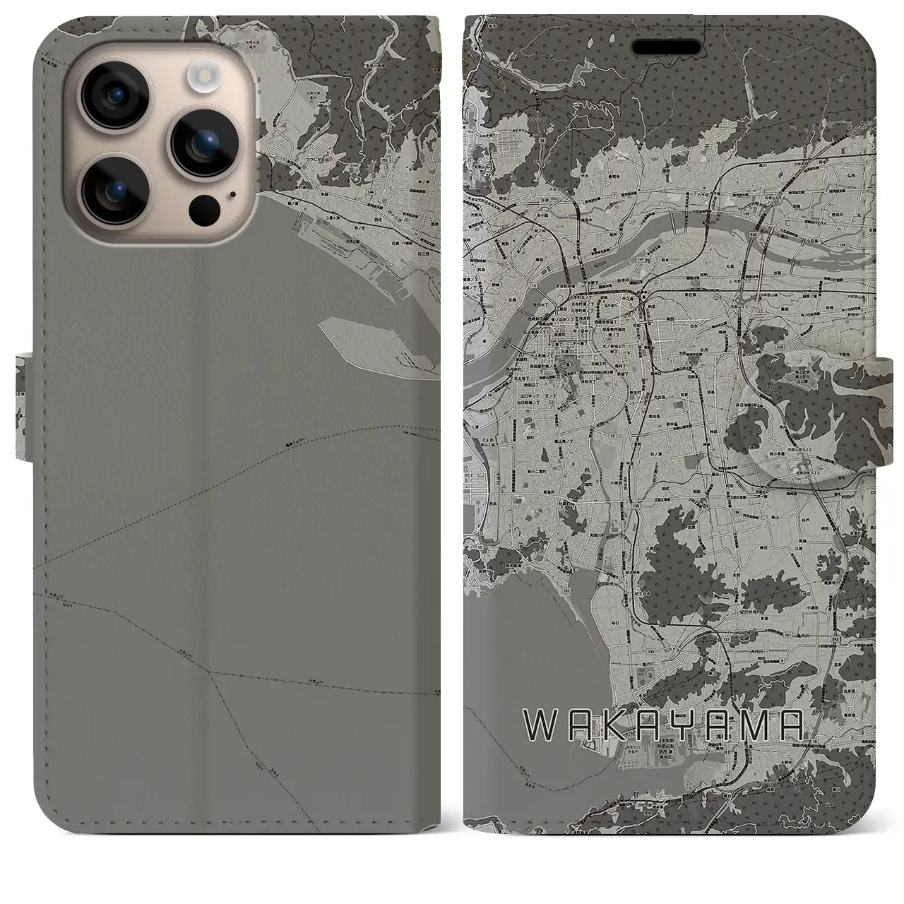 【和歌山(和歌山県)】地図柄iPhoneケース(手帳タイプ)モノトーン・iPhone 16 Plus 用