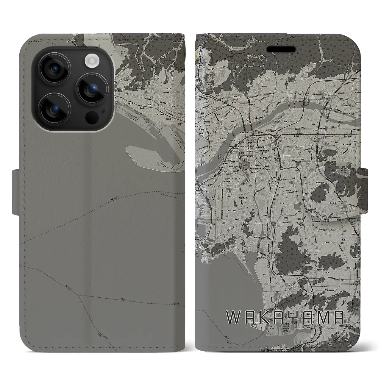 【和歌山(和歌山県)】地図柄iPhoneケース(手帳タイプ)モノトーン・iPhone 16 用