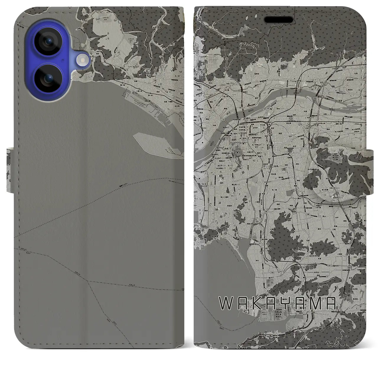 【和歌山(和歌山県)】地図柄iPhoneケース(手帳タイプ)モノトーン・iPhone 16 Pro Max 用