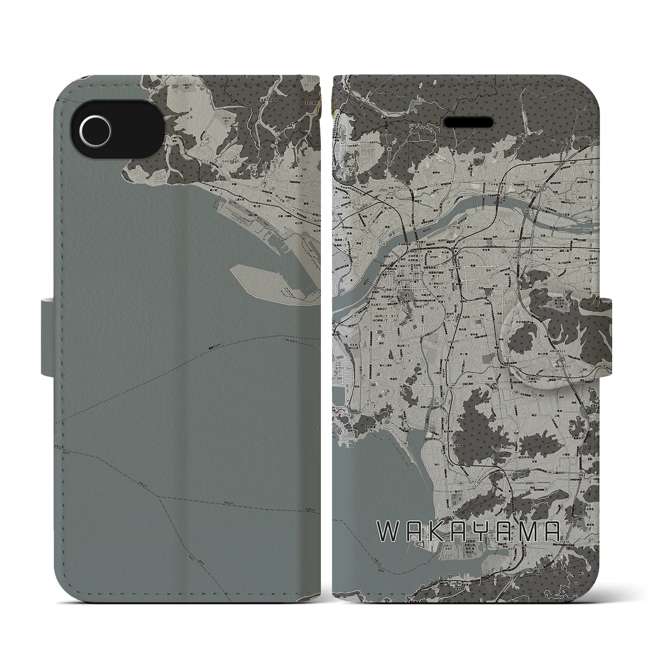 【和歌山(和歌山県)】地図柄iPhoneケース(手帳タイプ)モノトーン・iPhone SE(第3 / 第2世代) / 8 / 7 / 6s / 6 用