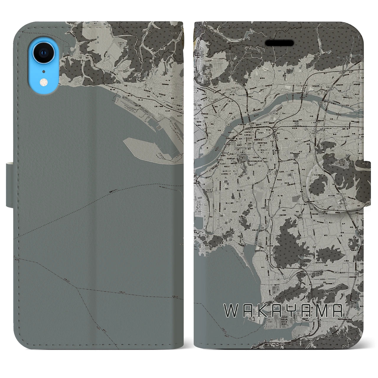 【和歌山(和歌山県)】地図柄iPhoneケース(手帳タイプ)モノトーン・iPhone XR 用